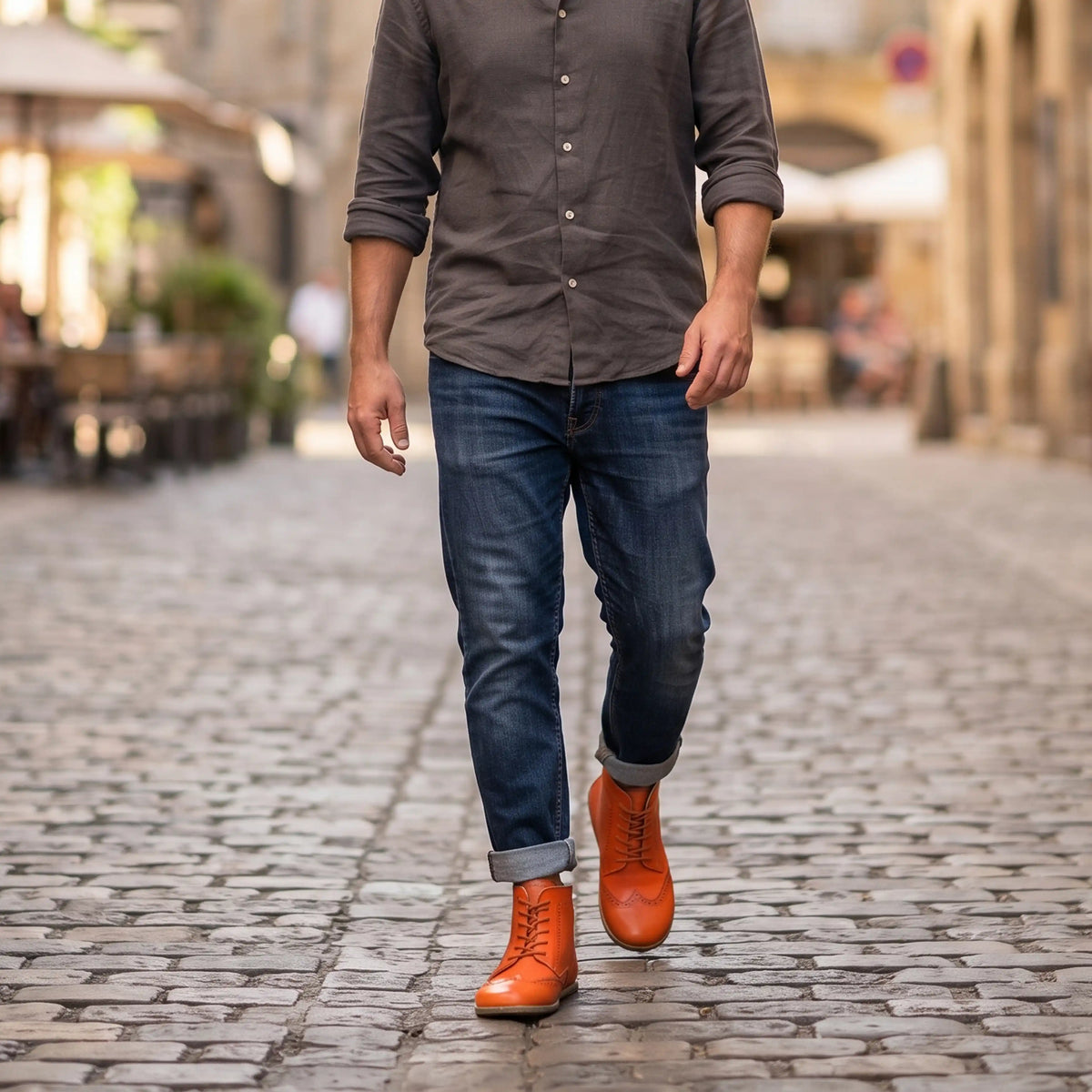 Smooth Barefoot Moccasin Boots Shoes – Classic Sole — Leather Sole – Orange
