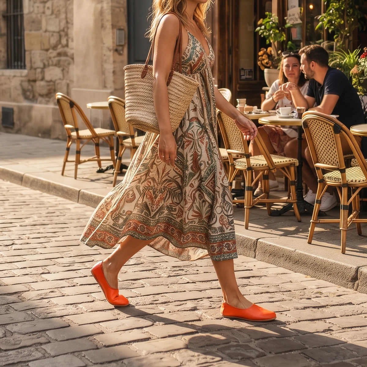 Smooth Barefoot Ballet Shoes – Classic Sole — Leather Sole – Orange