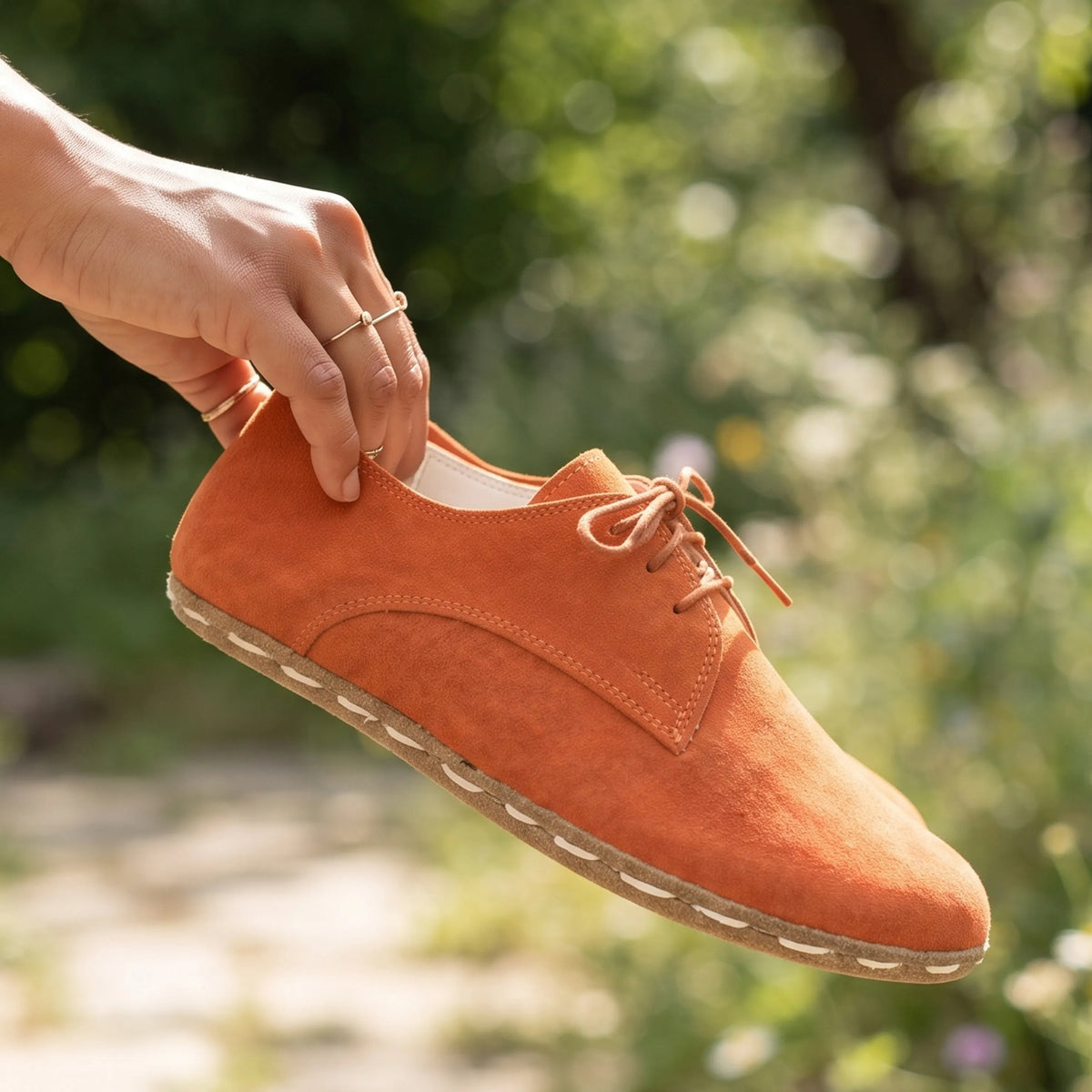 Suede Barefoot Oxford Shoes — Leather Sole – Orange