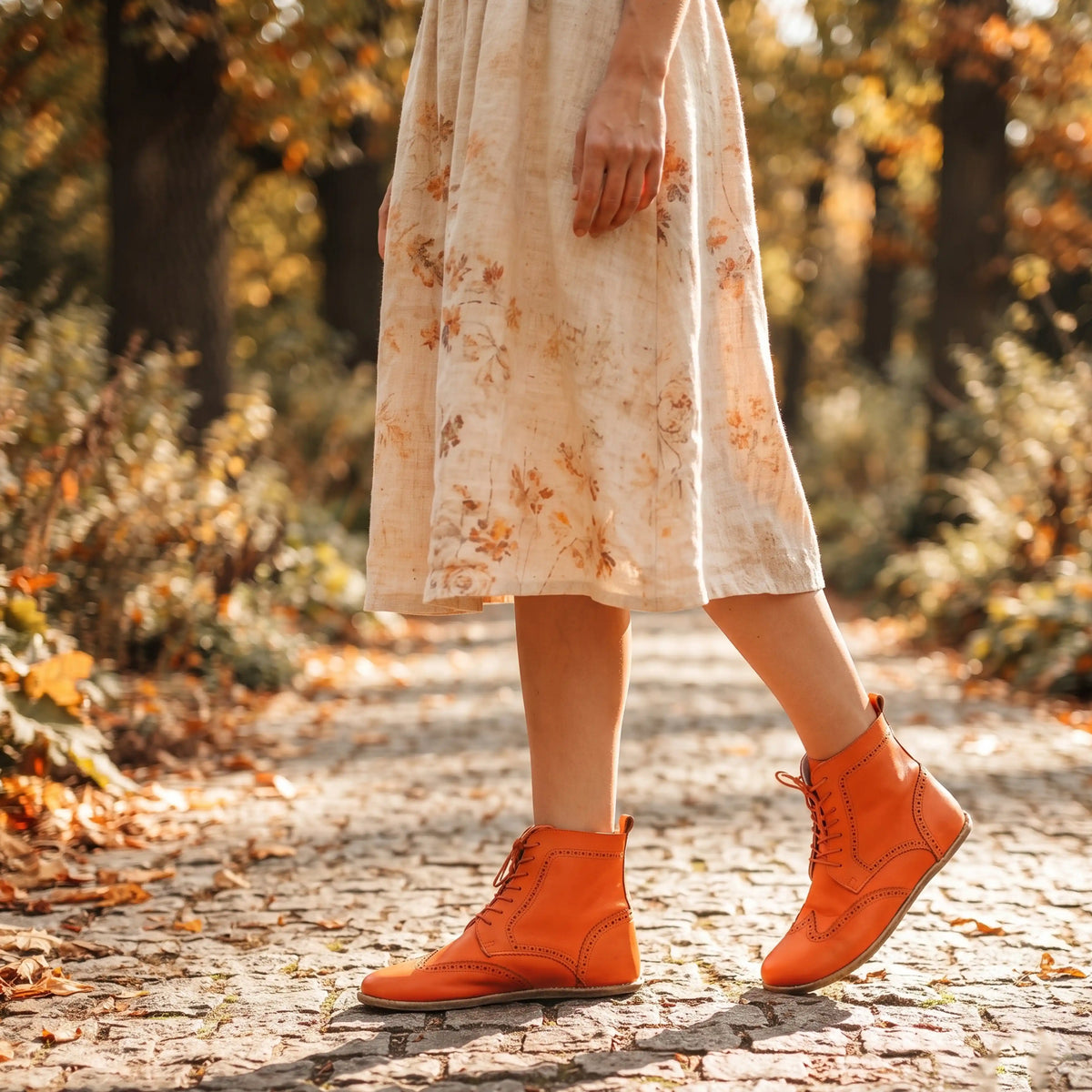 Smooth Barefoot Moccasin Boots Shoes – Classic Sole — Leather Sole – Orange