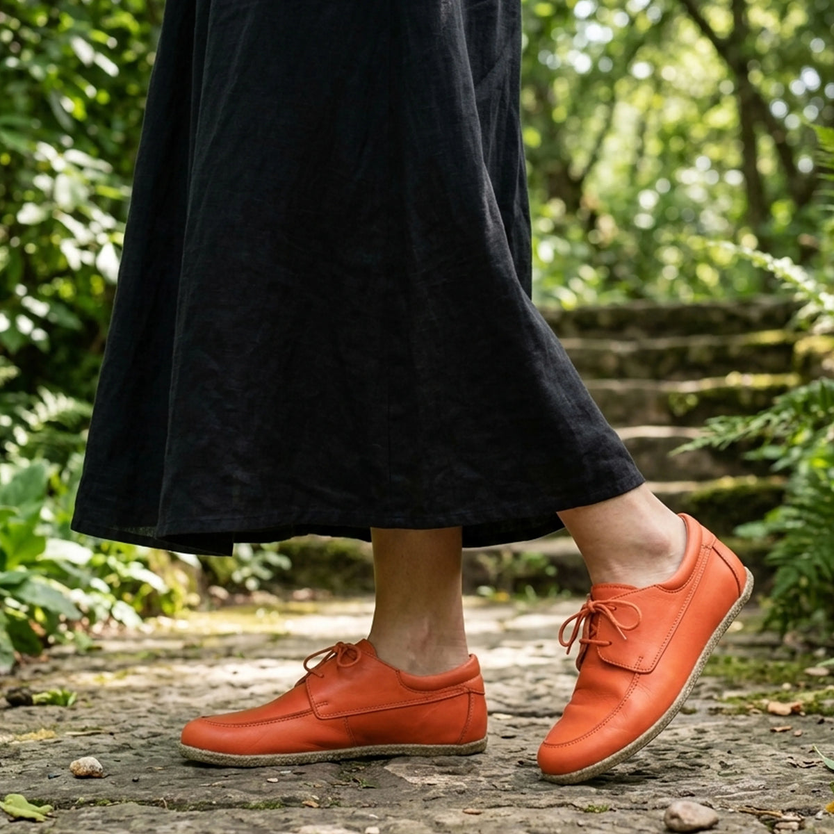Smooth Barefoot Laces Penny Loafer Shoes – Classic Sole — Leather Sole – Orange