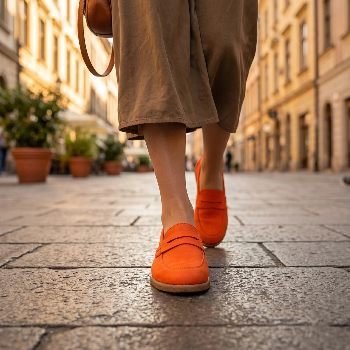 Smooth Barefoot Penny Loafer Shoes – Classic Sole — Leather Sole – Orange