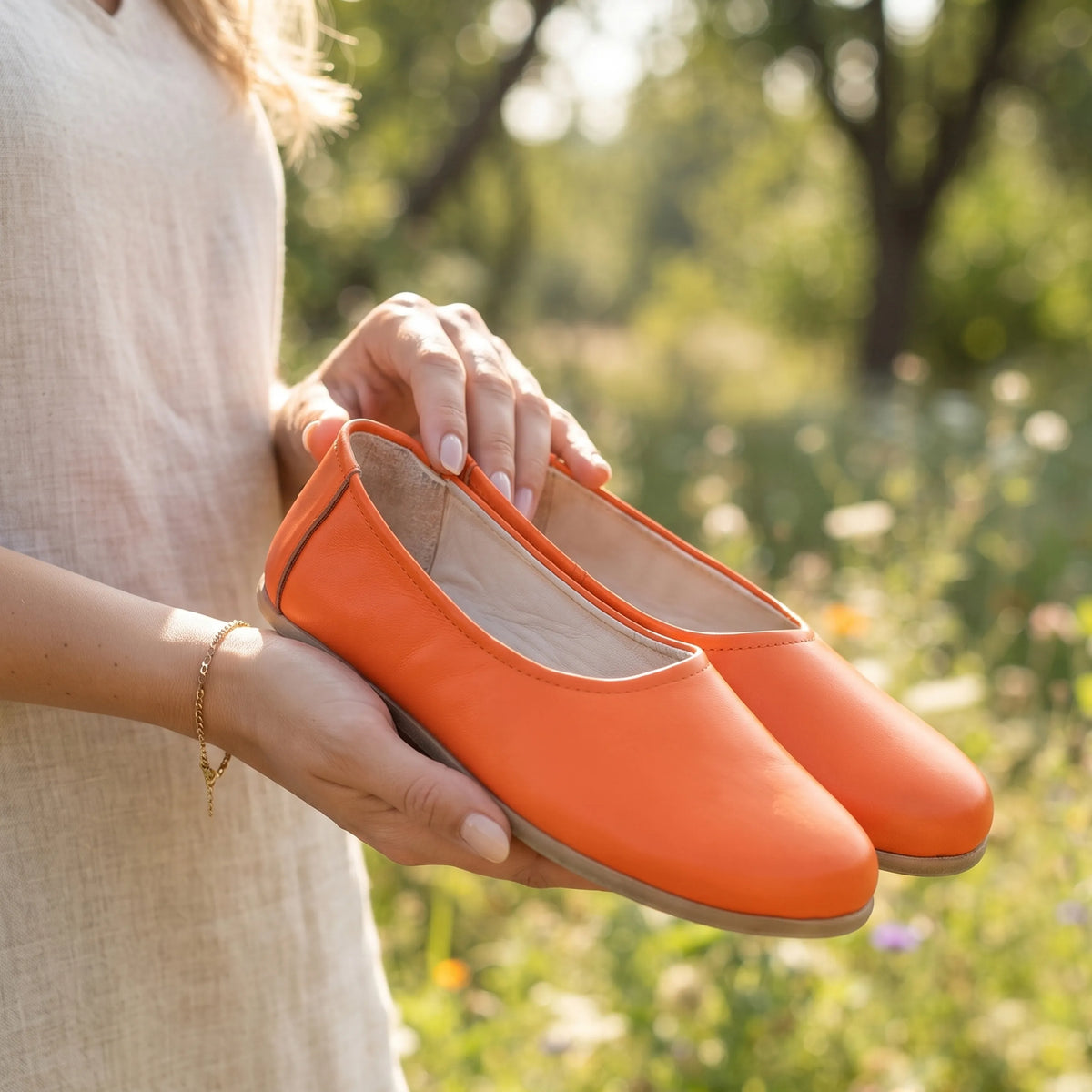 Smooth Barefoot Ballet Shoes – Classic Sole — Leather Sole – Orange