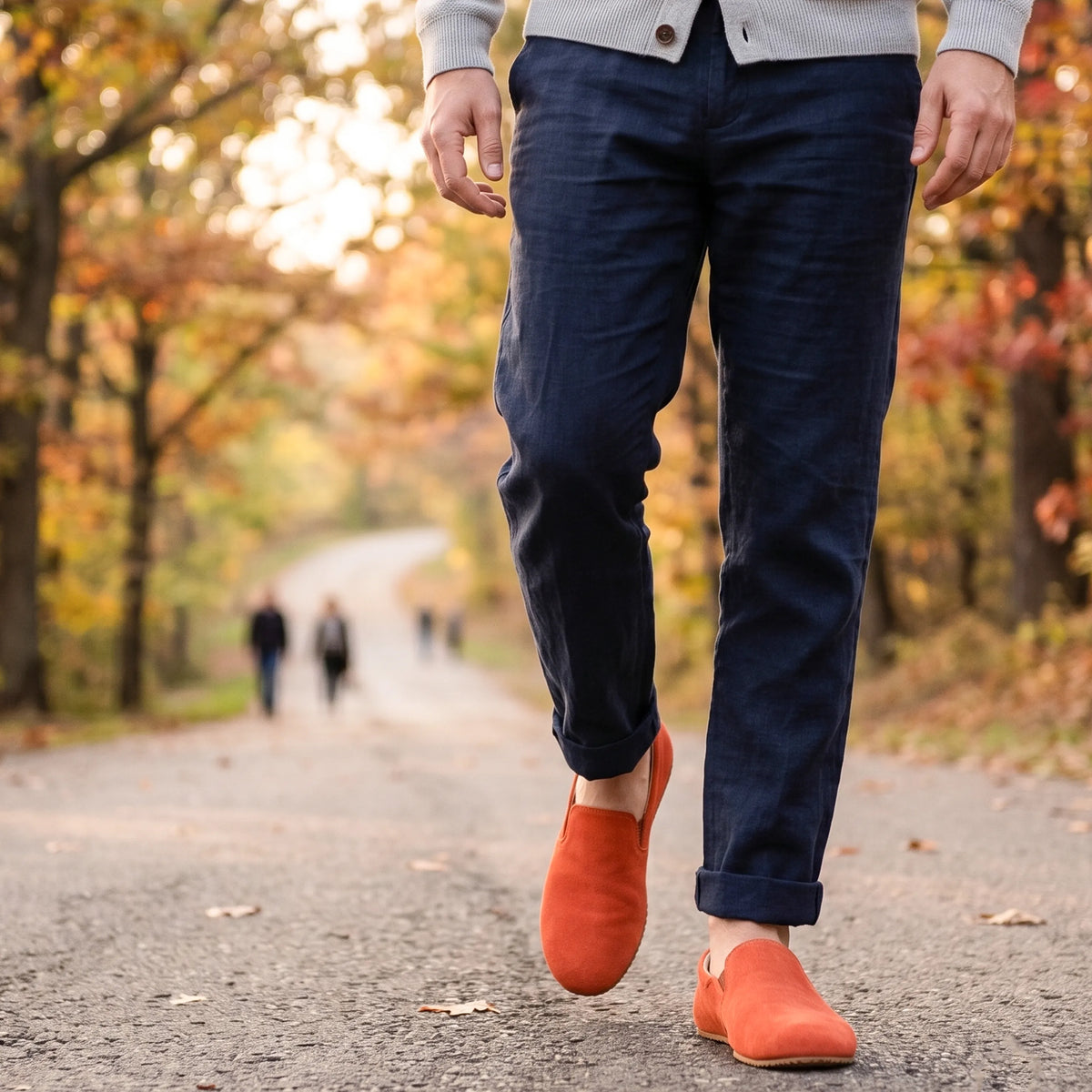 Suede Barefoot Slip-On Shoes – Rubber Sole – Orange