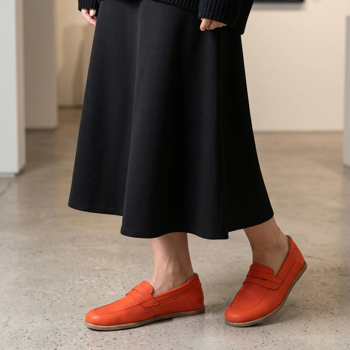 Smooth Barefoot Penny Loafer Shoes – Classic Sole — Leather Sole – Orange