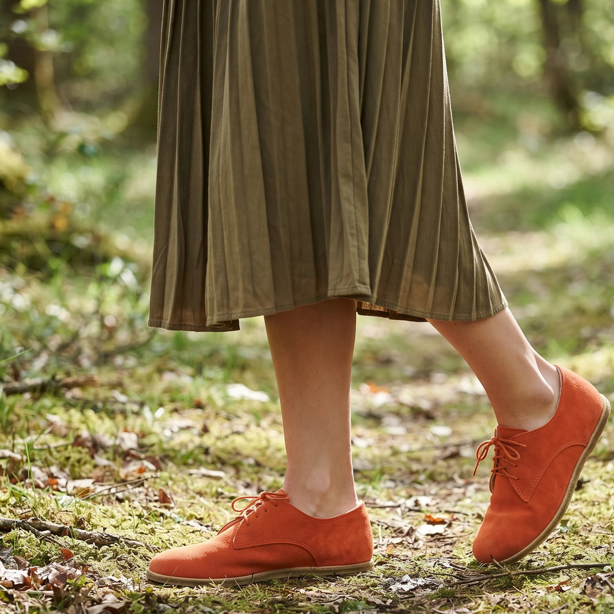 Suede Barefoot Oxford Shoes – Classic Sole — Leather Sole – Orange