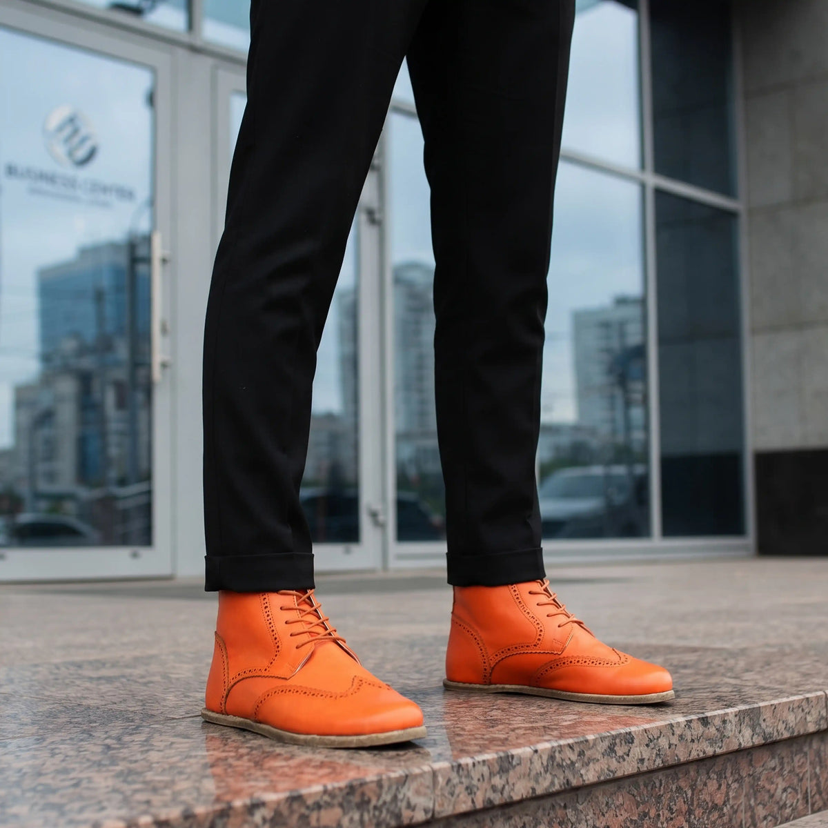 Smooth Barefoot Moccasin Boots Shoes – Classic Sole — Leather Sole – Orange