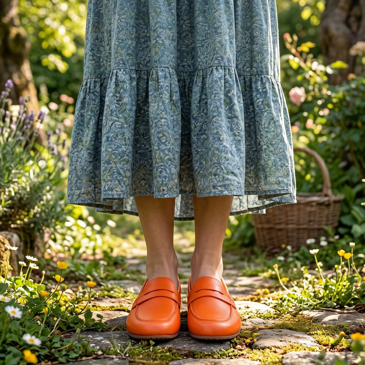 Smooth Barefoot Penny Loafer Shoes – Rubber Sole – Orange