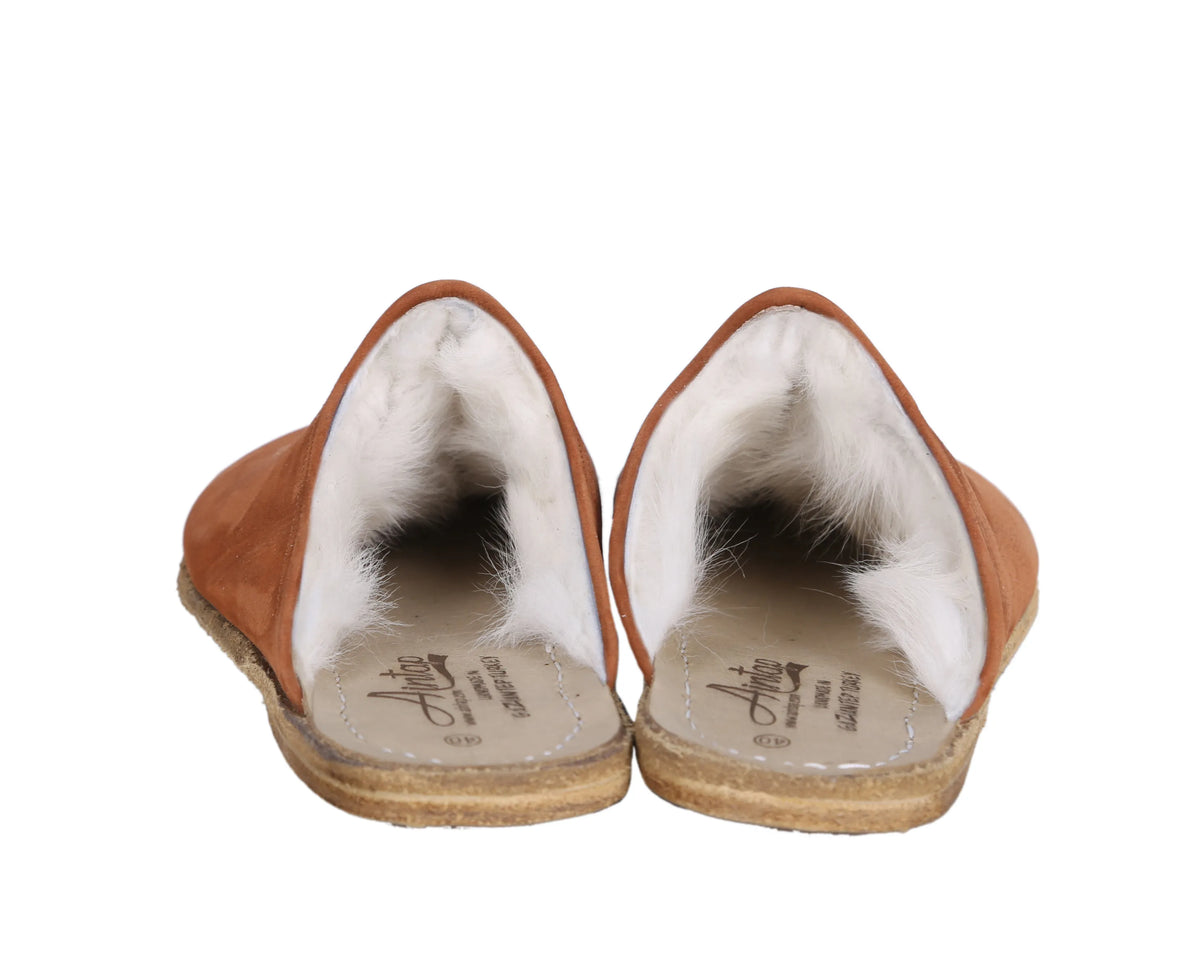 Nubuck Barefoot Shearling Sandals Shoes – Classic Sole — Leather Sole – Tan