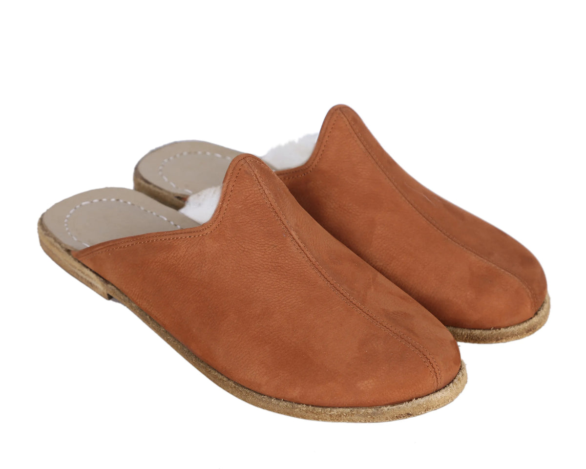 Nubuck Barefoot Shearling Sandals Shoes – Classic Sole — Leather Sole – Tan