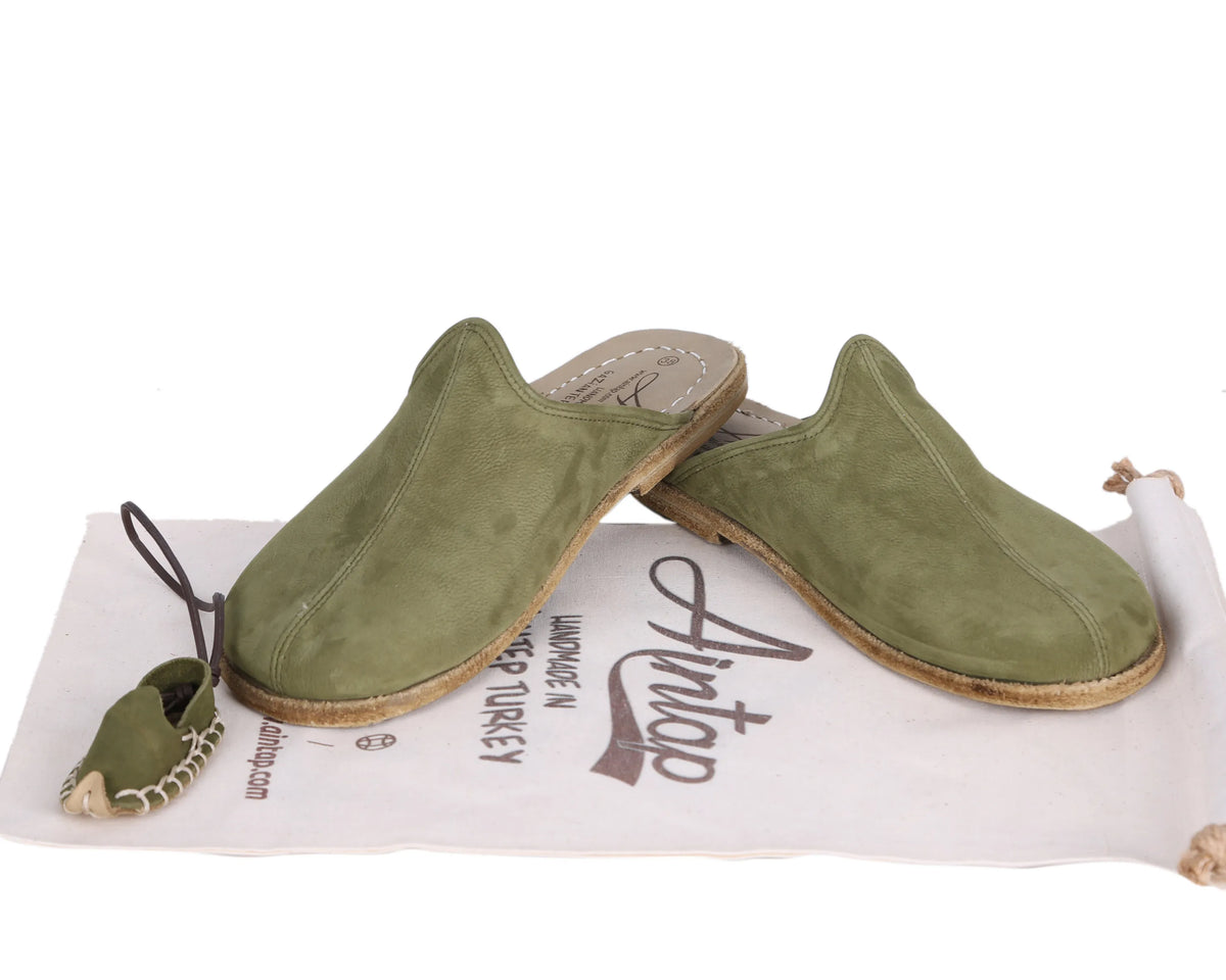 Nubuck Barefoot Shearling Sandals Shoes – Classic Sole — Leather Sole – Green