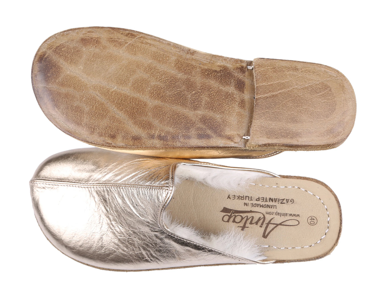 Bright Barefoot Shearling Sandals Shoes – Classic Sole — Leather Sole – Gold