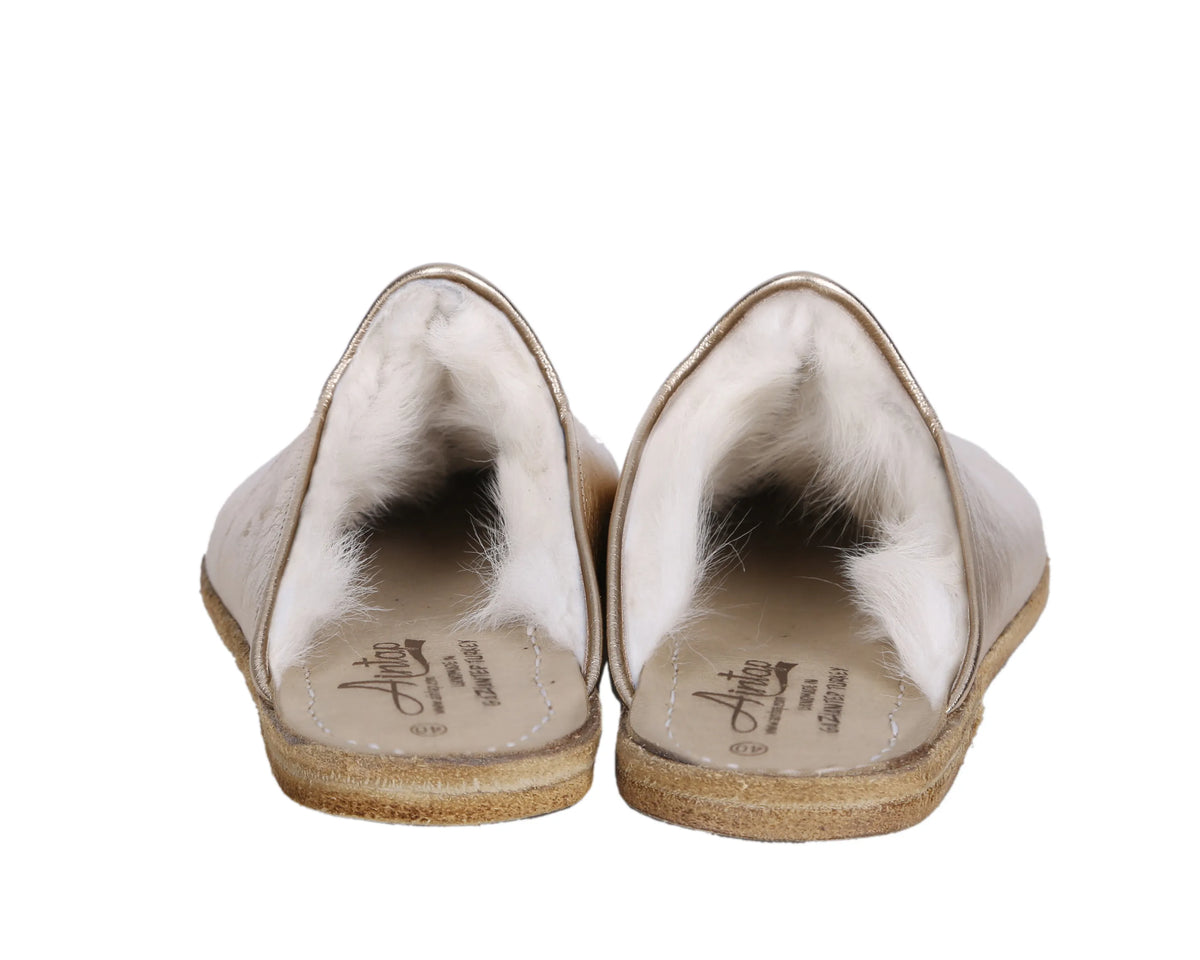Bright Barefoot Shearling Sandals Shoes – Classic Sole — Leather Sole – Gold