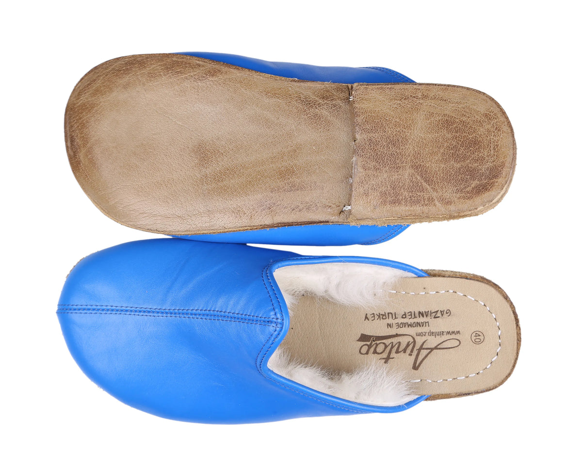 Smooth Barefoot Shearling Sandals Shoes – Classic Sole — Leather Sole – Blue