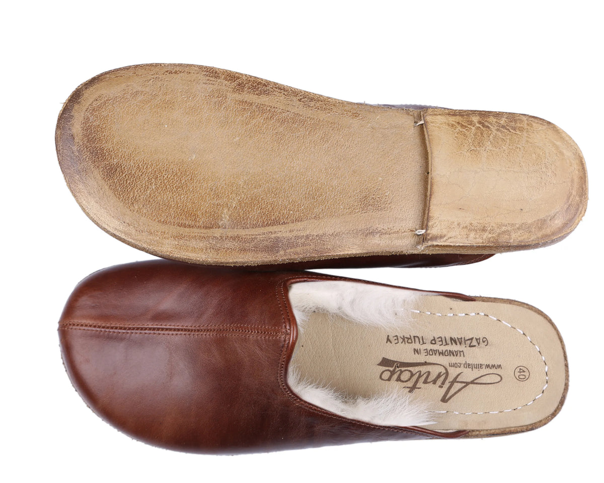 Smooth Barefoot Shearling Sandals Shoes – Classic Sole — Leather Sole – Dark Brown