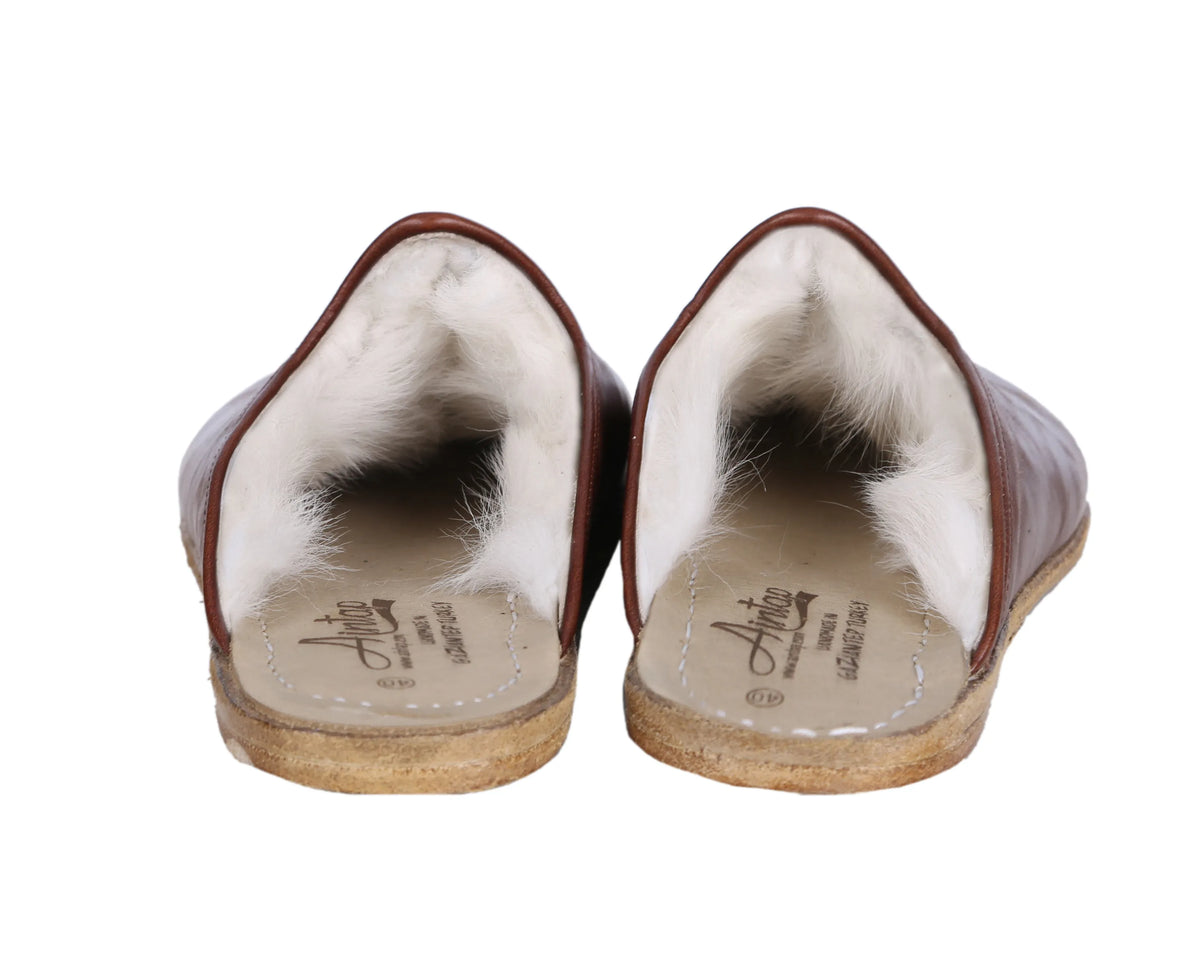 Smooth Barefoot Shearling Sandals Shoes – Classic Sole — Leather Sole – Dark Brown