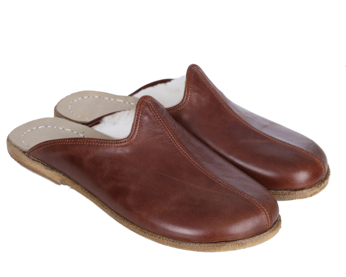 Smooth Barefoot Shearling Sandals Shoes – Classic Sole — Leather Sole – Dark Brown