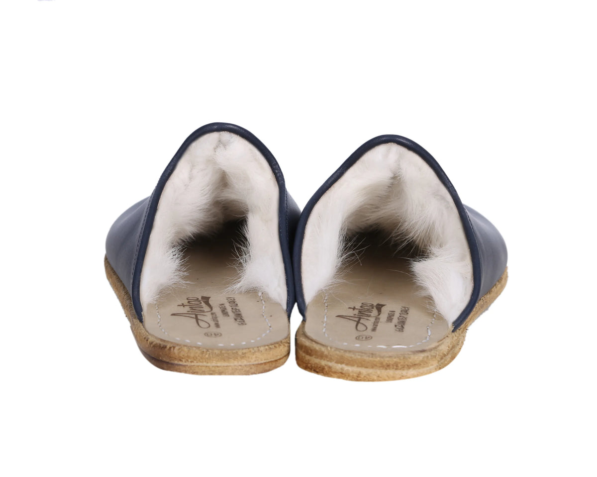 Smooth Barefoot Shearling Sandals Shoes – Classic Sole — Leather Sole – Navy Blue
