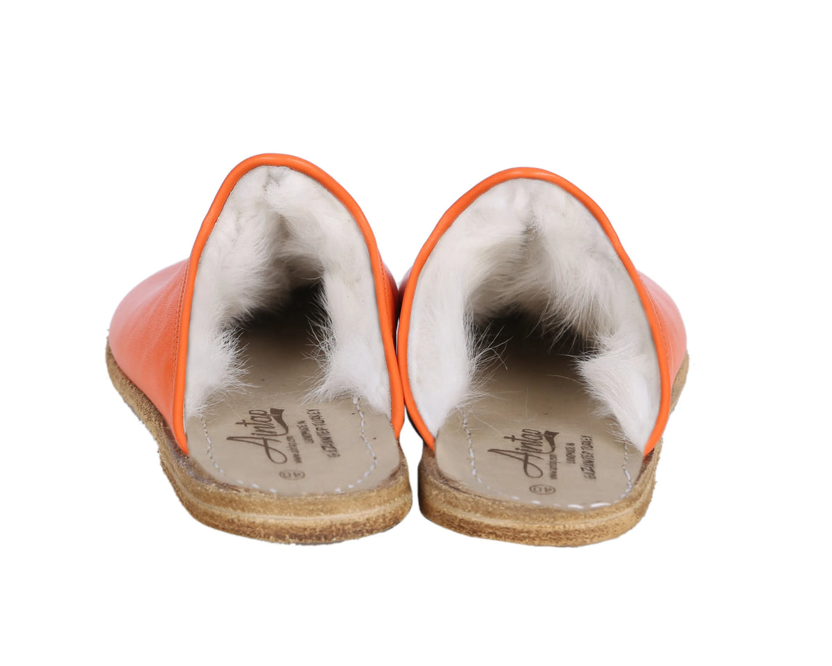 Smooth Barefoot Shearling Sandals Shoes – Classic Sole — Leather Sole – Orange