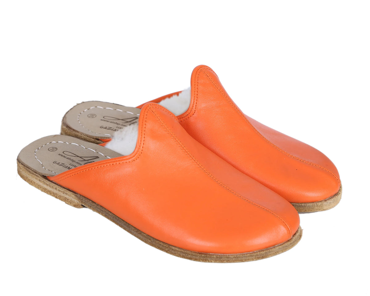 Smooth Barefoot Shearling Sandals Shoes – Classic Sole — Leather Sole – Orange