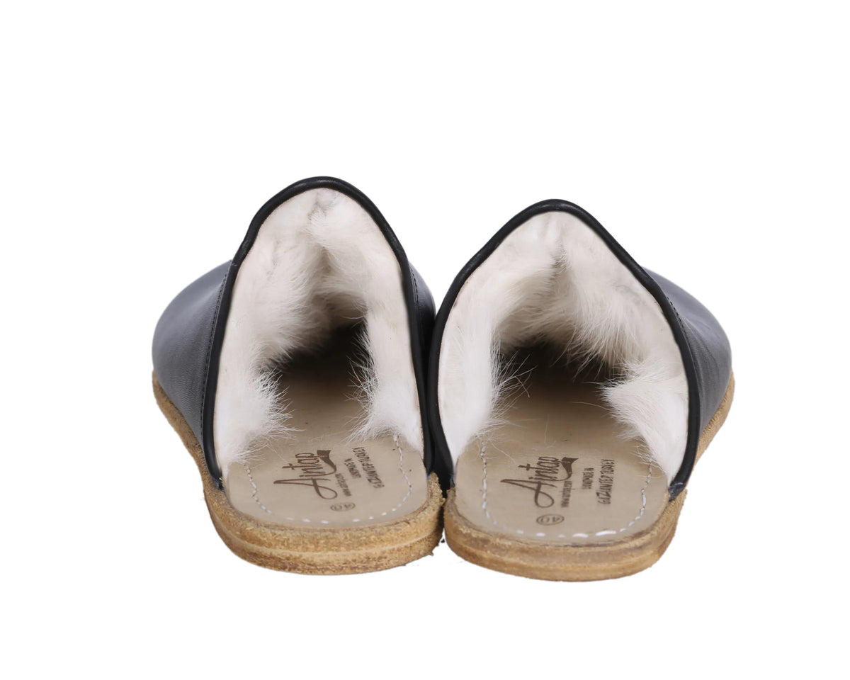 Smooth Barefoot Shearling Sandals Shoes – Classic Sole — Leather Sole – Black