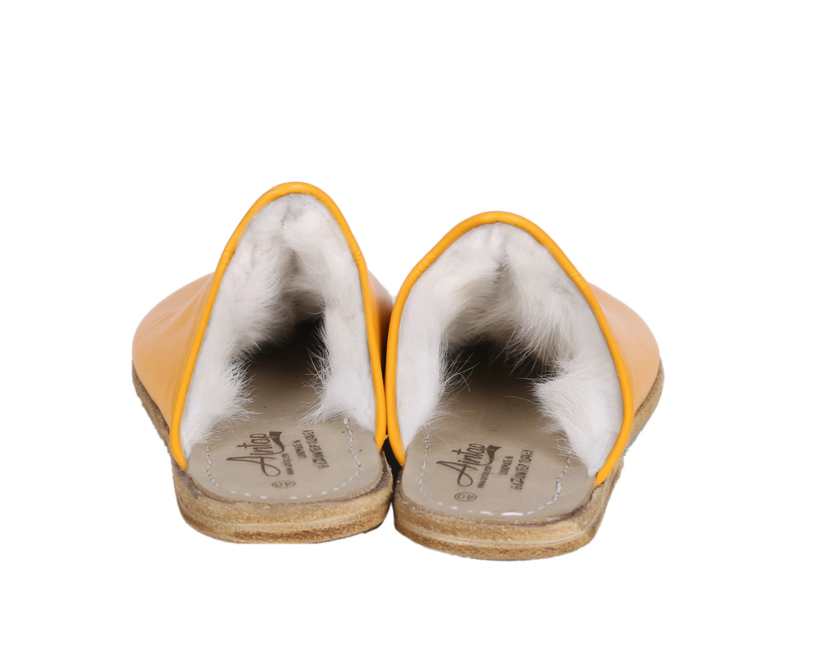 Smooth Barefoot Shearling Sandals Shoes – Classic Sole — Leather Sole – Mustard