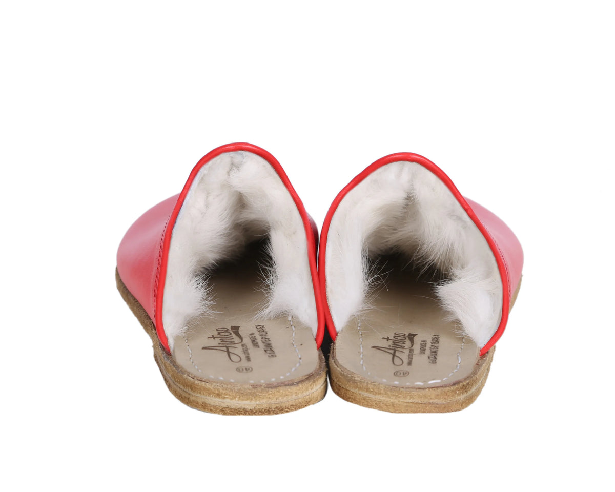 Smooth Barefoot Shearling Sandals Shoes – Classic Sole — Leather Sole – Red