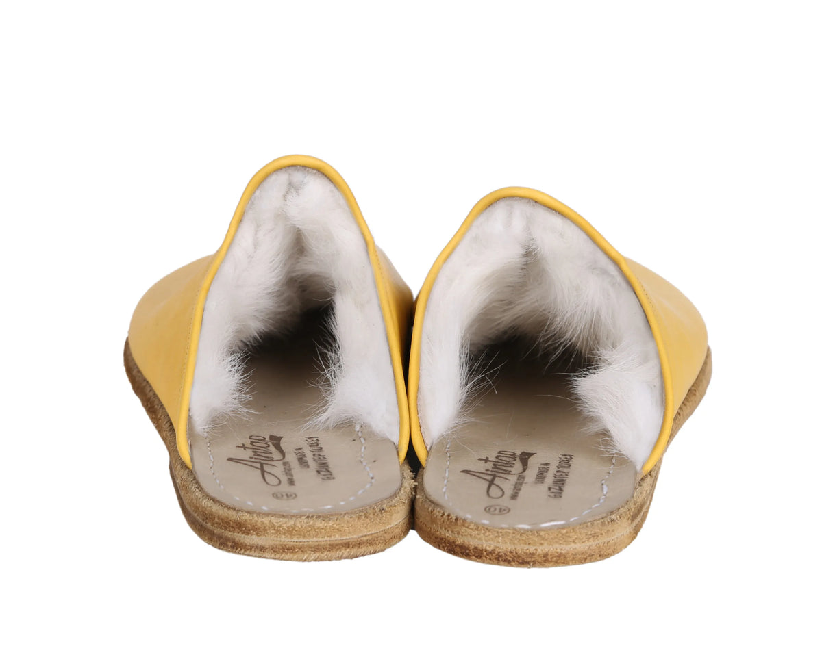 Smooth Barefoot Shearling Sandals Shoes – Classic Sole — Leather Sole – Yellow