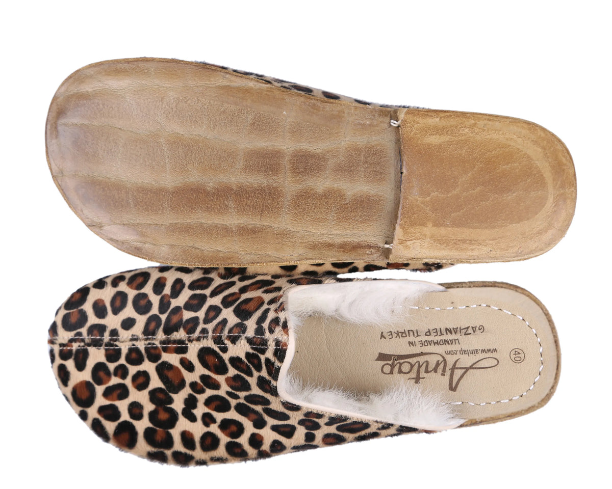 Hair Barefoot Shearling Sandals Shoes – Classic Sole — Leather Sole – Leopard