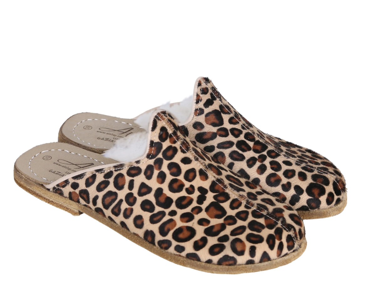 Hair Barefoot Shearling Sandals Shoes – Classic Sole — Leather Sole – Leopard