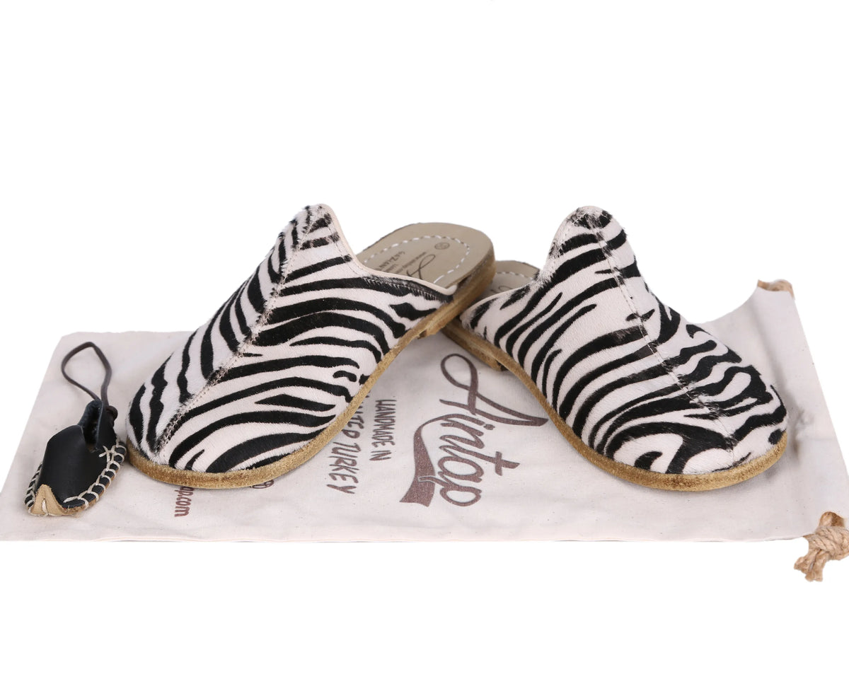 Hair Barefoot Shearling Sandals Shoes – Classic Sole — Leather Sole – Zebra