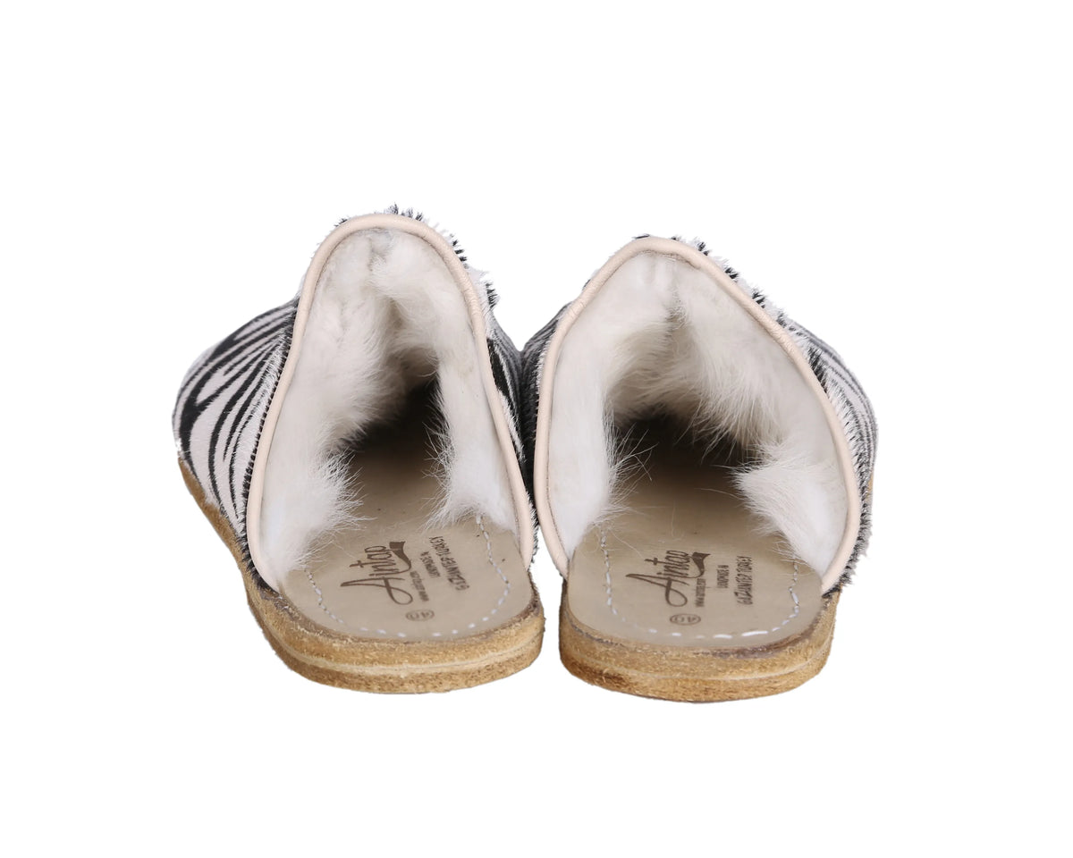 Hair Barefoot Shearling Sandals Shoes – Classic Sole — Leather Sole – Zebra