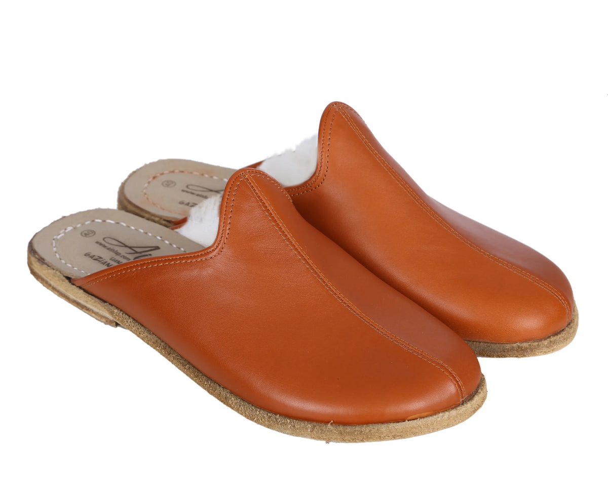 Smooth Barefoot Shearling Sandals Shoes – Classic Sole — Leather Sole – Tan