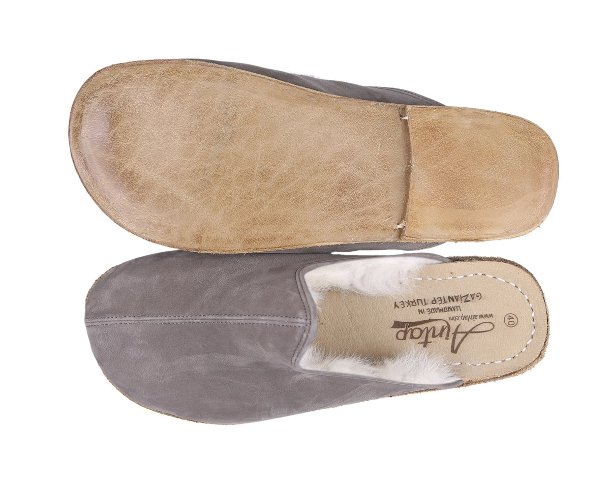 Nubuck Barefoot Shearling Sandals Shoes – Classic Sole — Leather Sole – Gray