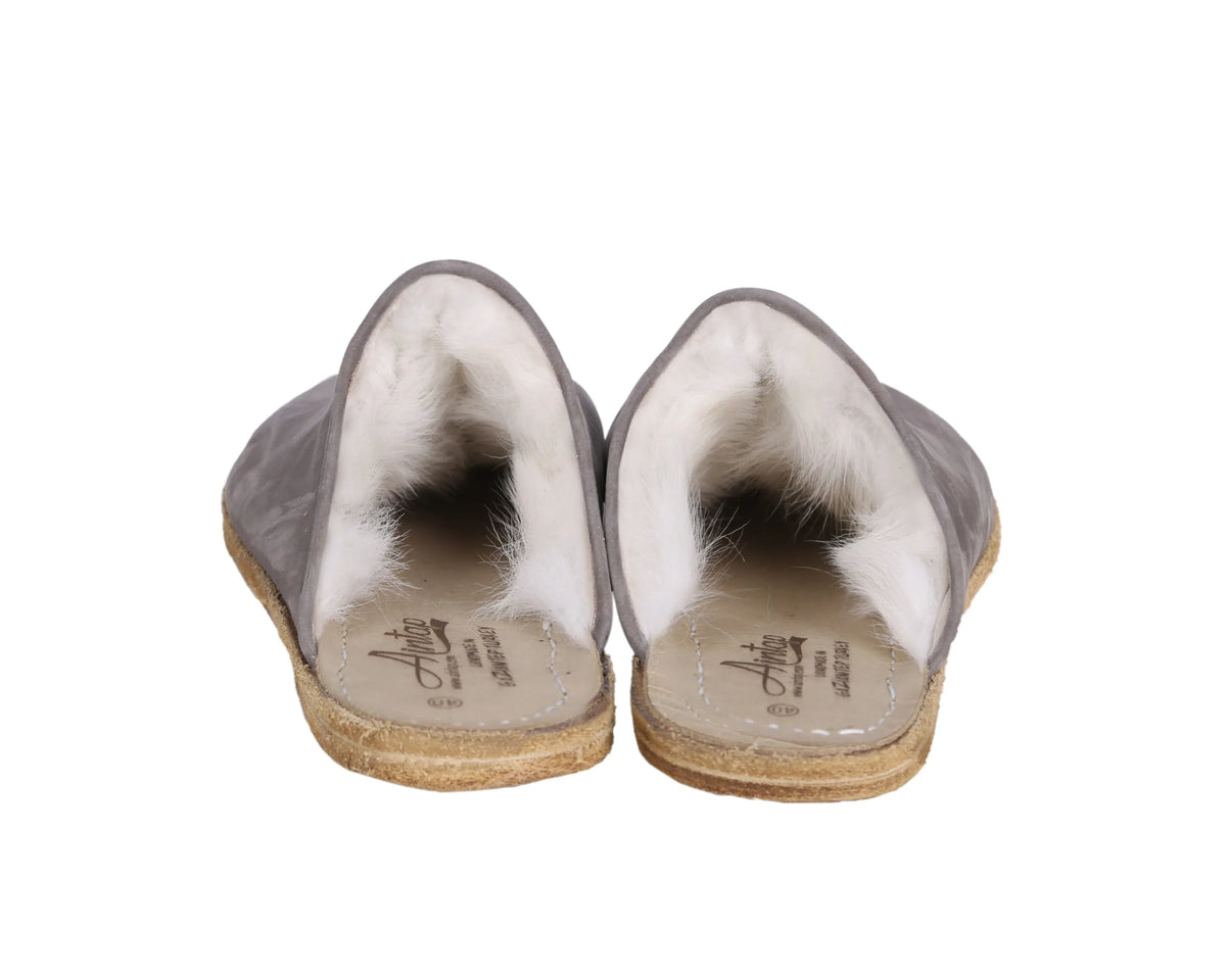 Nubuck Barefoot Shearling Sandals Shoes – Classic Sole — Leather Sole – Gray