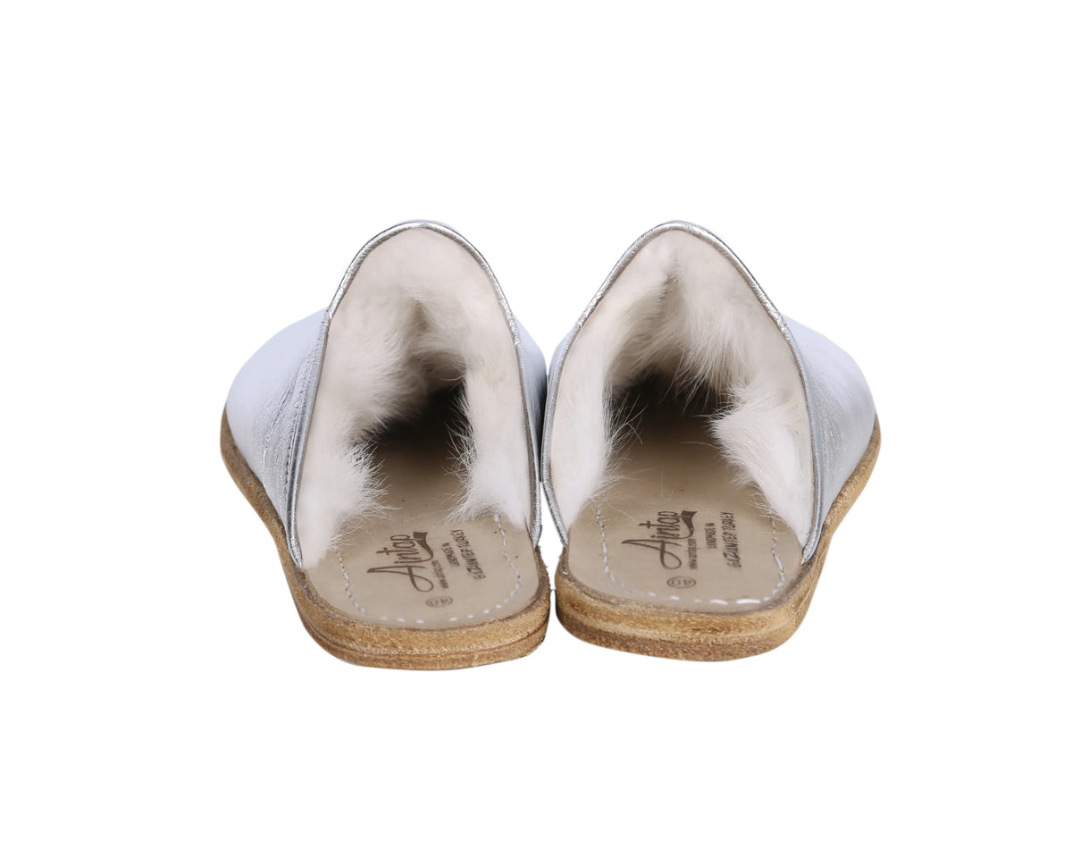 Bright Barefoot Shearling Sandals Shoes – Classic Sole — Leather Sole – Silver