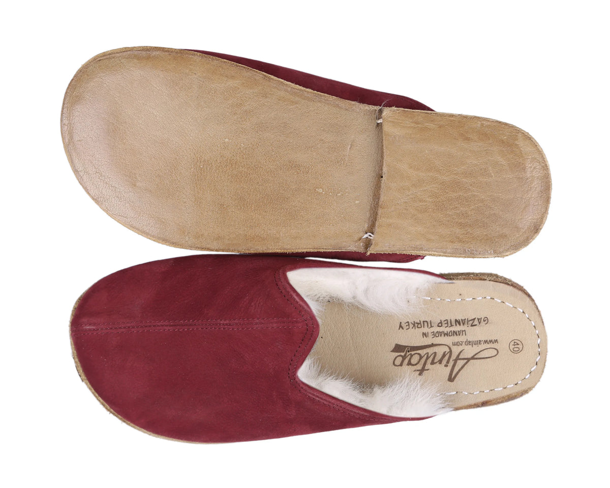 Nubuck Barefoot Shearling Sandals Shoes – Classic Sole — Leather Sole – Clared Red