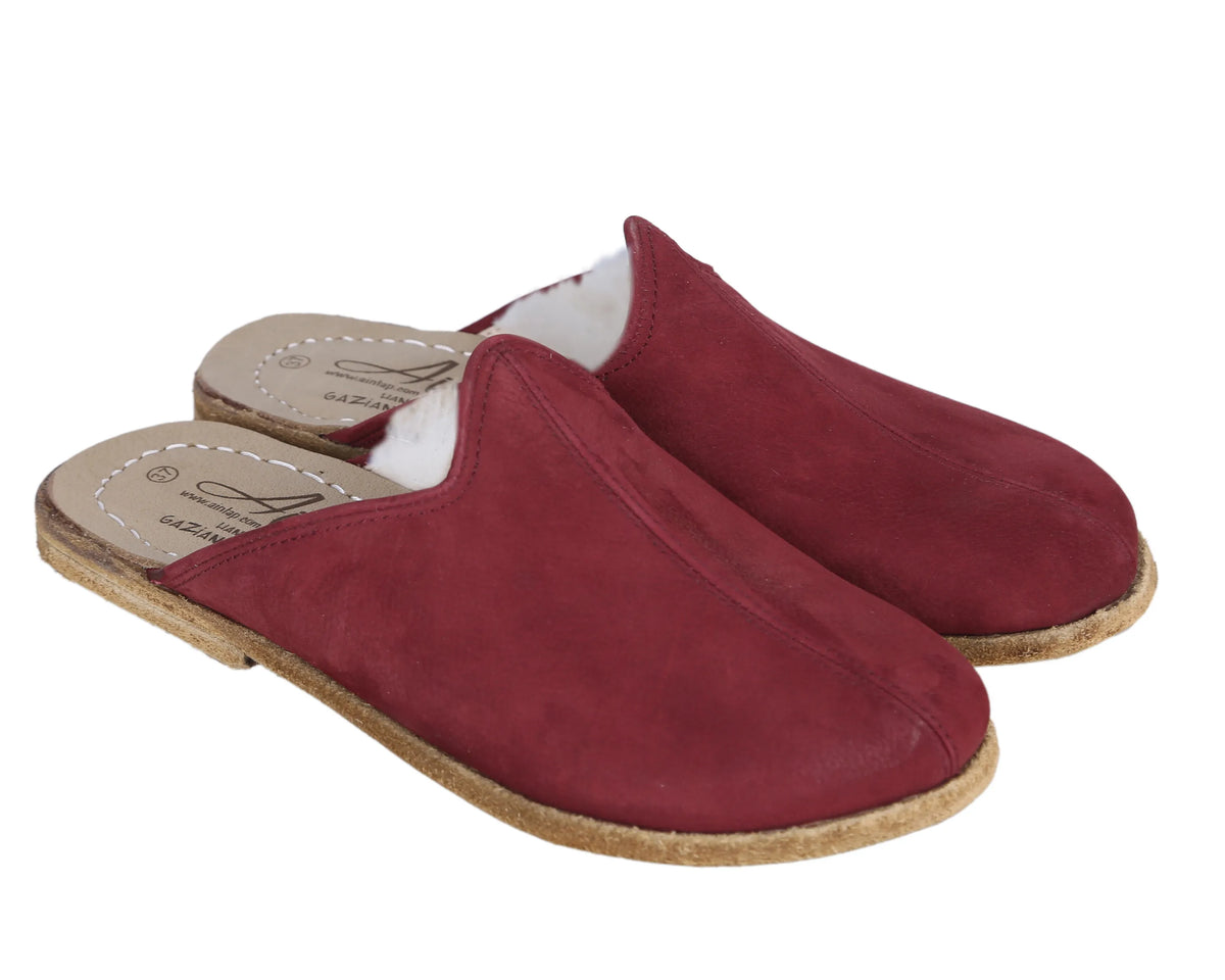 Nubuck Barefoot Shearling Sandals Shoes – Classic Sole — Leather Sole – Burgundy