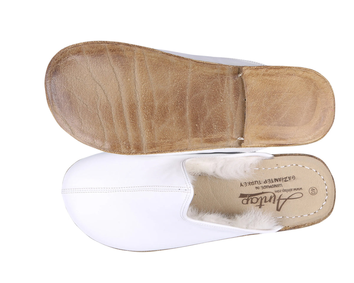 Smooth Barefoot Shearling Sandals Shoes – Classic Sole — Leather Sole – White