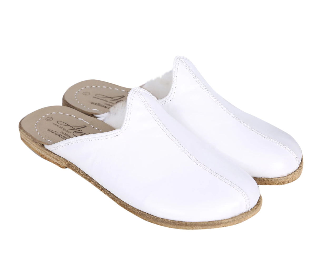 Smooth Barefoot Shearling Sandals Shoes – Classic Sole — Leather Sole – White