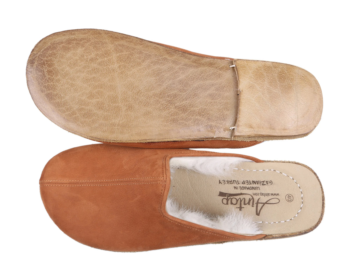 Nubuck Barefoot Shearling Sandals Shoes – Classic Sole — Leather Sole – Tan