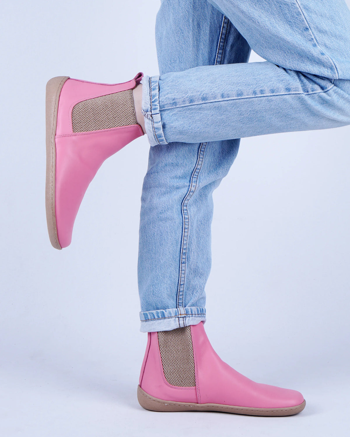 Smooth Barefoot Chelsea Boots Shoes – 6mm Rubber Sole – Pink