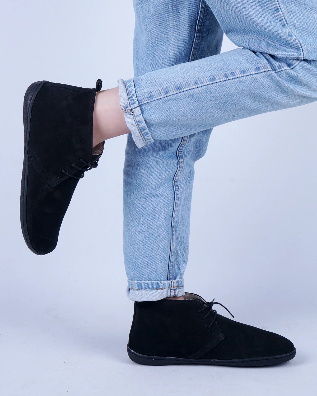 Nubuck Barefoot Bootie Laces Shoes – 6 mm Rubber Sole – Black