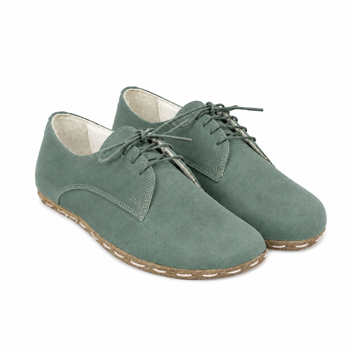 Suede Barefoot Oxford Shoes — Leather Sole – Sea Blue