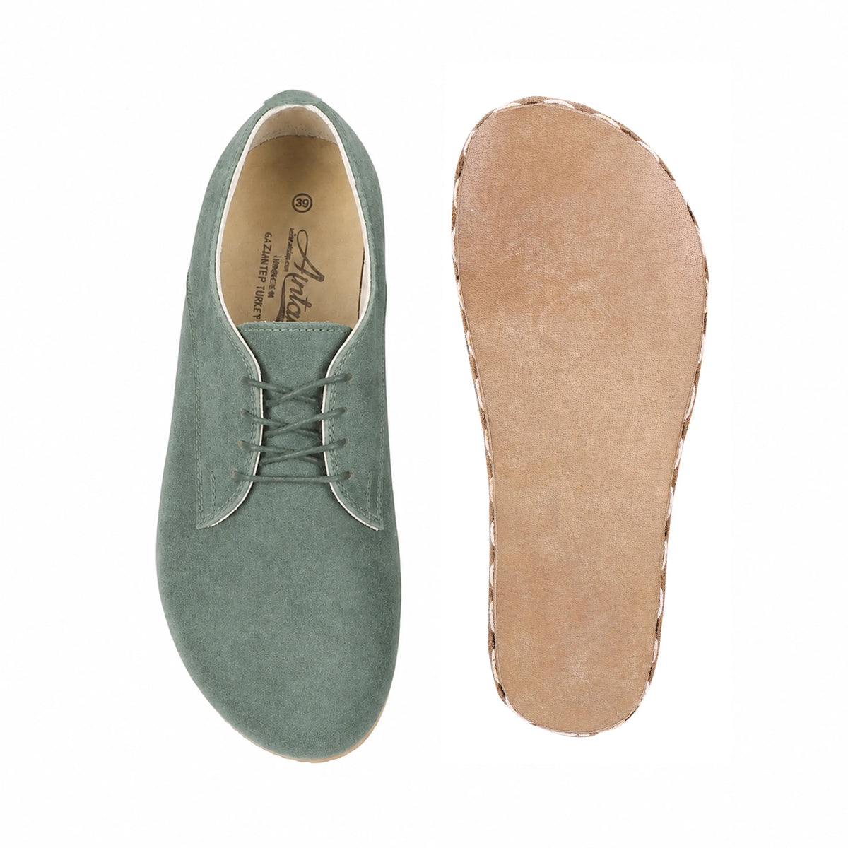 Suede Barefoot Oxford Shoes — Leather Sole – Sea Blue