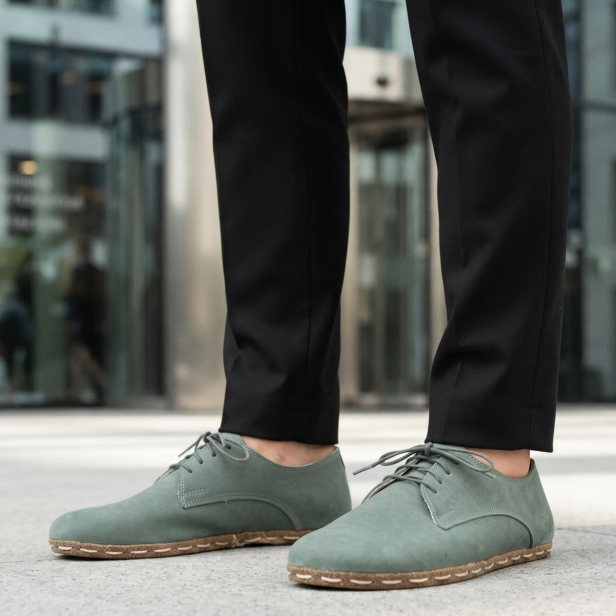 Suede Barefoot Oxford Shoes — Leather Sole – Sea Blue