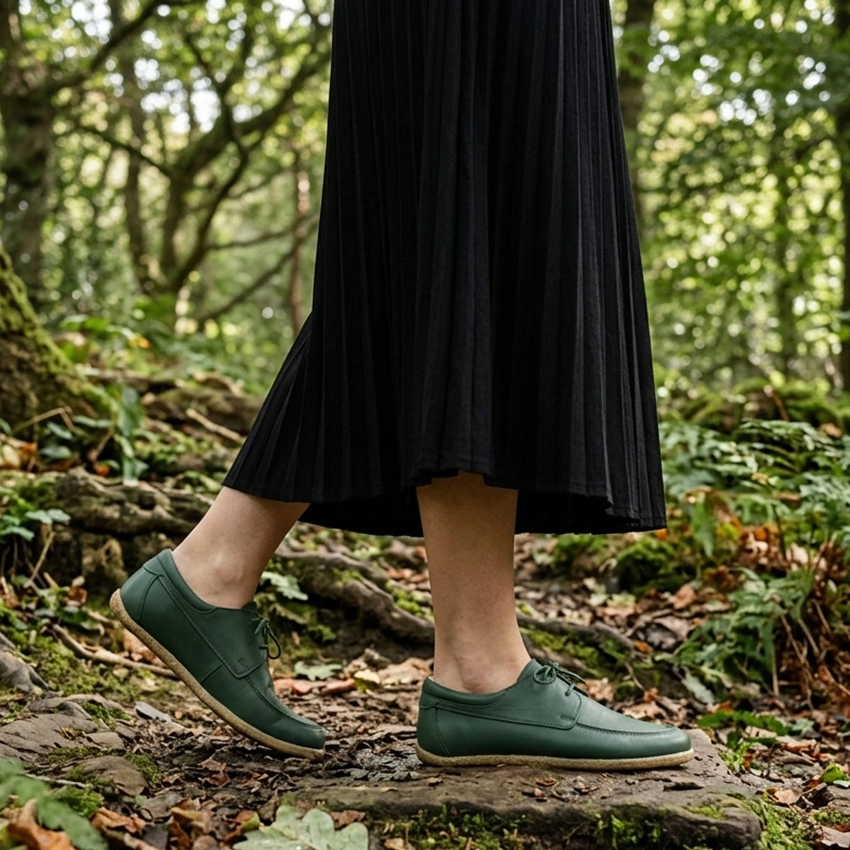 Smooth Barefoot Laces Penny Loafer Shoes – Classic Sole — Leather Sole – Green