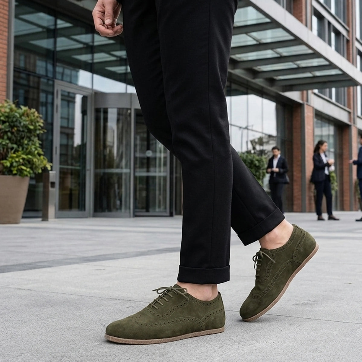 Suede Barefoot Moccasin Shoes – Classic Sole — Leather Sole – Green
