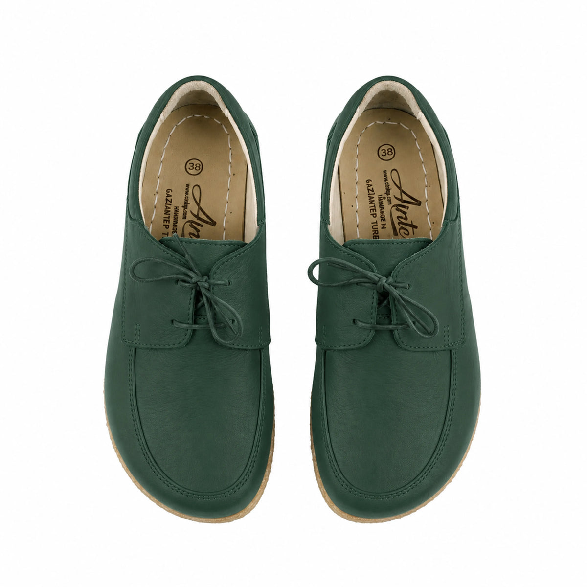 Smooth Barefoot Laces Penny Loafer Shoes – Classic Sole — Leather Sole – Green