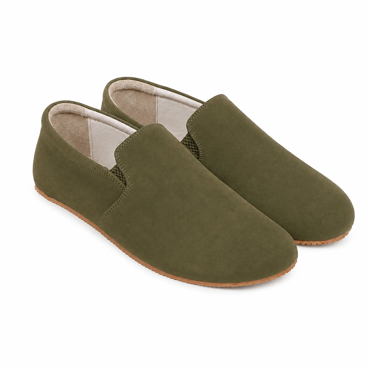 Nubuck Barefoot Slip-On Shoes – Rubber Sole – Green